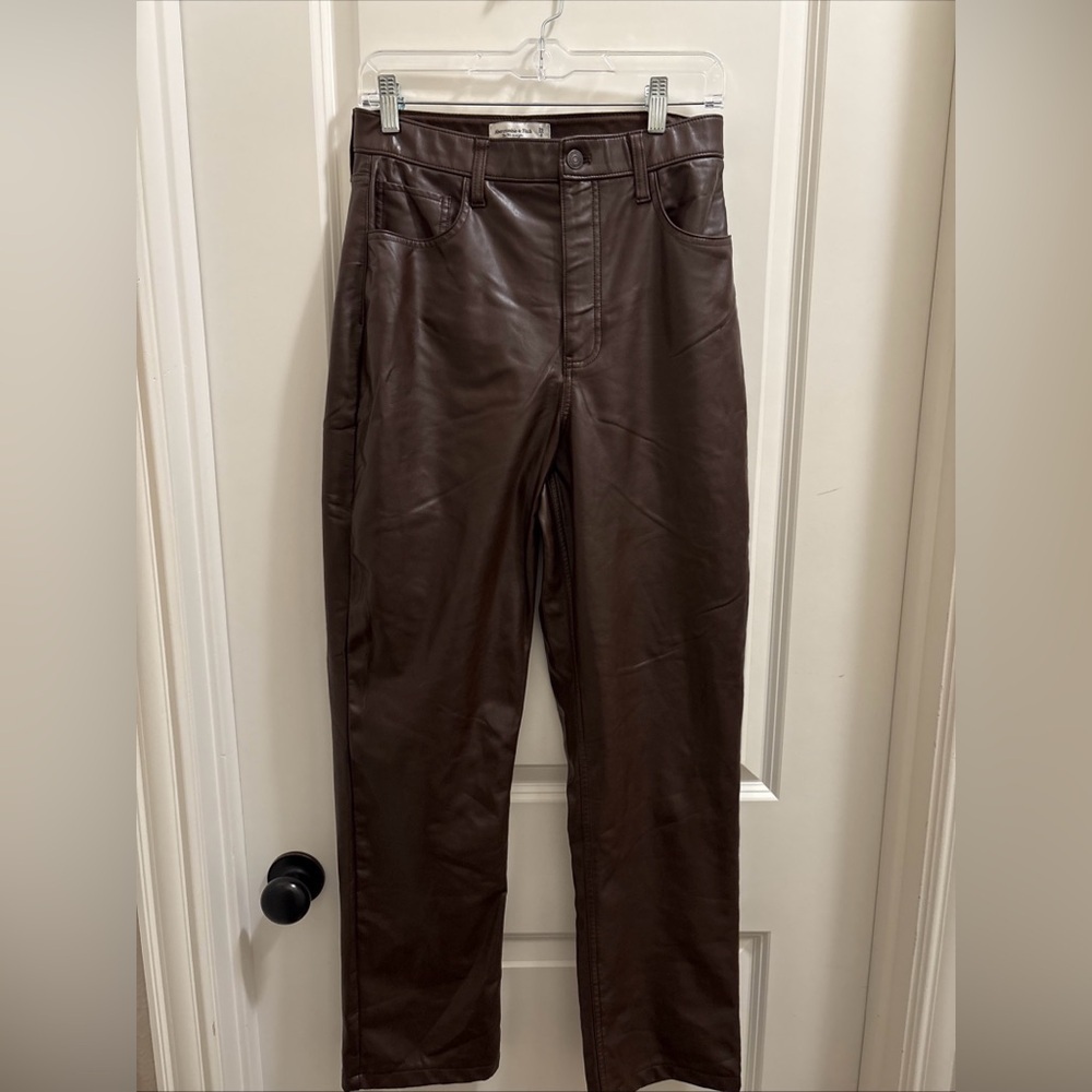 Abercrombie & Fitch Brown Vegan Leather 90's Straight Ultra High Rise 29/8 - Picture 4 of 6